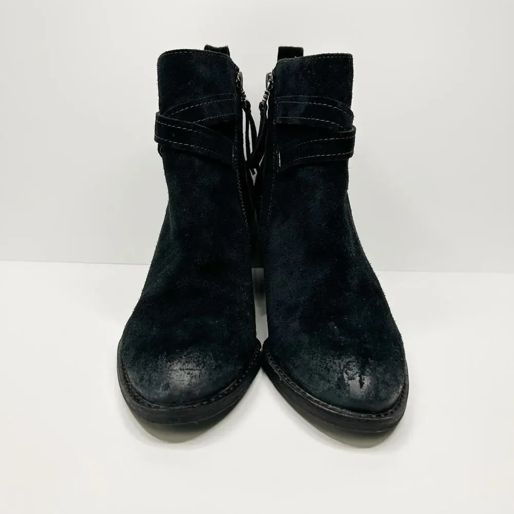 SAM EDELMAN Myra Burnished Leather Ankle Booties Black‎ Suede Buckle Boots Sz 7